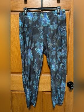 RBX Black Leggings with Blue Floral Print